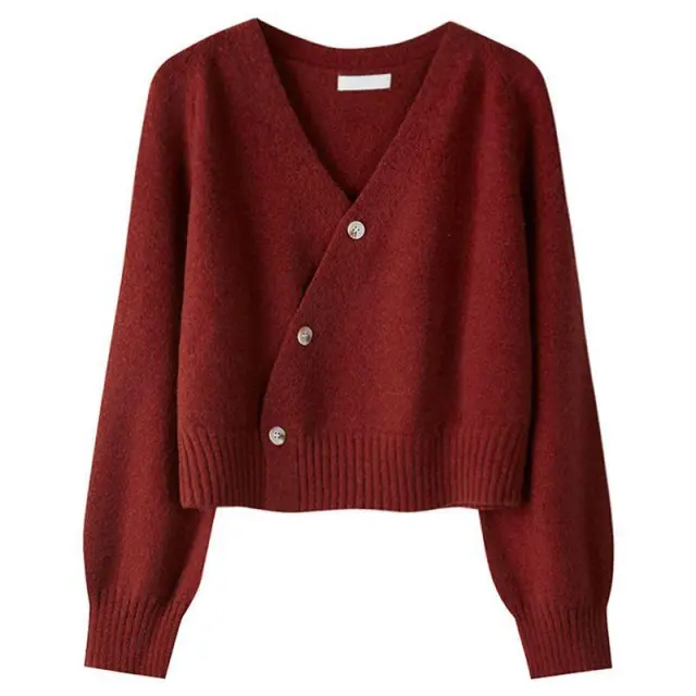 Loose Casual Women's Cardigan Sweater Coat Wine Red - Shop at LoveMi