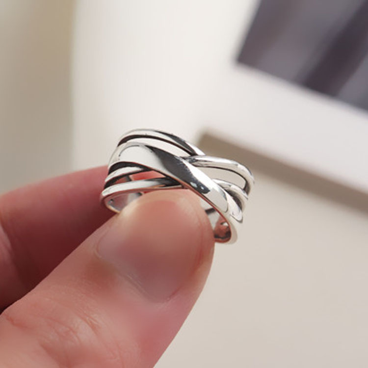 Winding Lines Personalized Retro S925 Sterling Silver Irregular Ring
