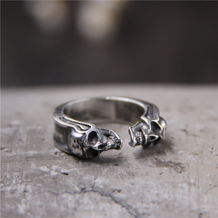 Double-sided Ghost-head Open Ring Vintage Punk Style