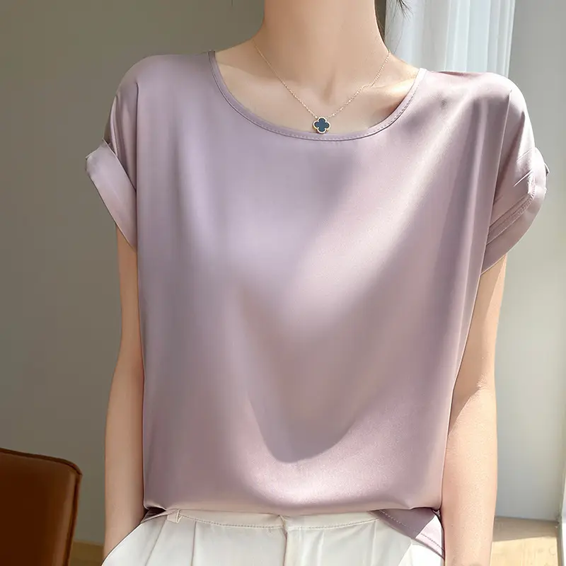French-style Minimalist Chic Round-neck Short-sleeve Blouse