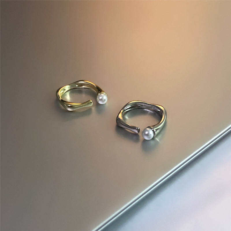 Ins Design Geometric Titanium Steel Gold-plated Pearl Ring