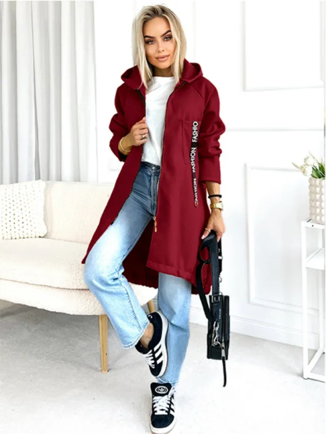 Hooded Sports Brushed Hoody Casual Long sleeved Zipper Jacket Wine Red - Shop at LoveMi
