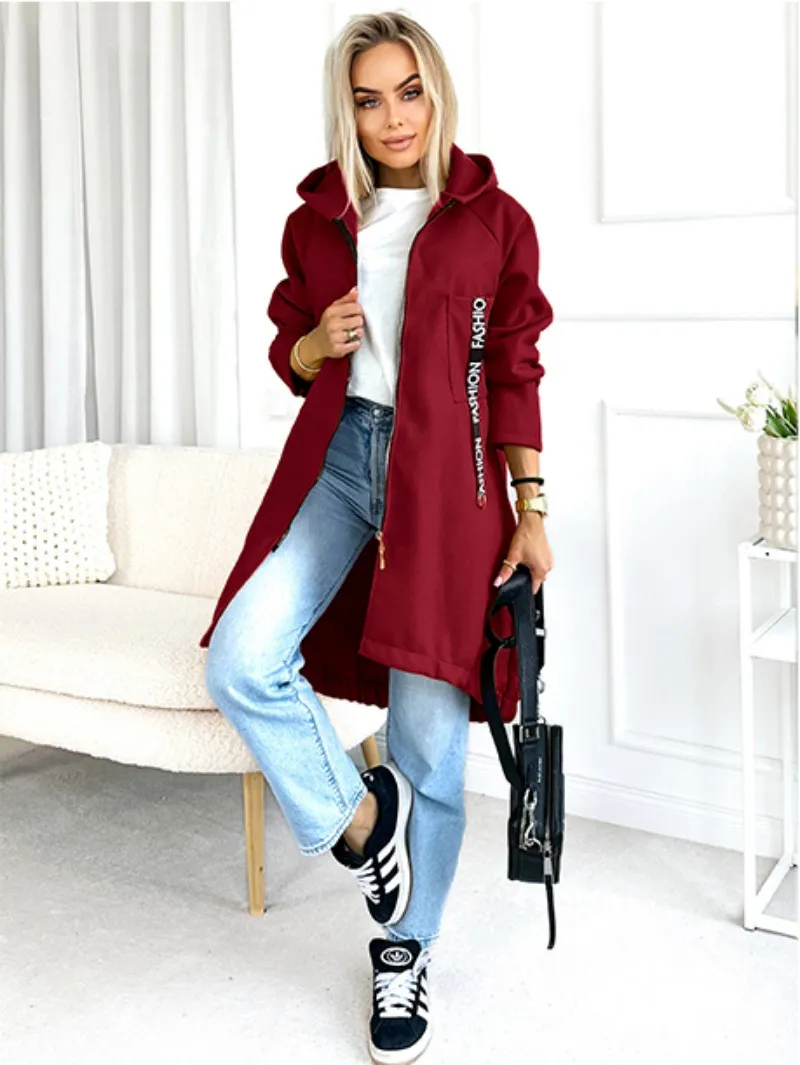 Hooded Sports Brushed Hoody Casual Long-sleeved Zipper Jacket - Wine Red
