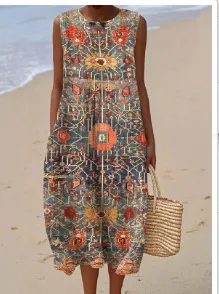 3D Digital Printing Pattern Sleeveless Round neck Long sleeved Dress 64 Model E615 - Shop at LoveMi