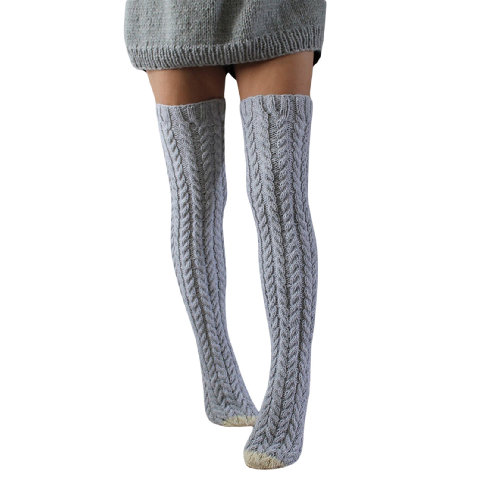 Five-Color Twist Over The Knee Solid Color Long Knitted Woolen Yarn Socks