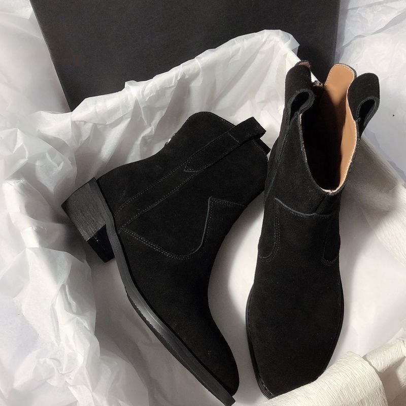 Womens Retro Three-Color Slip-On Ankle Boots