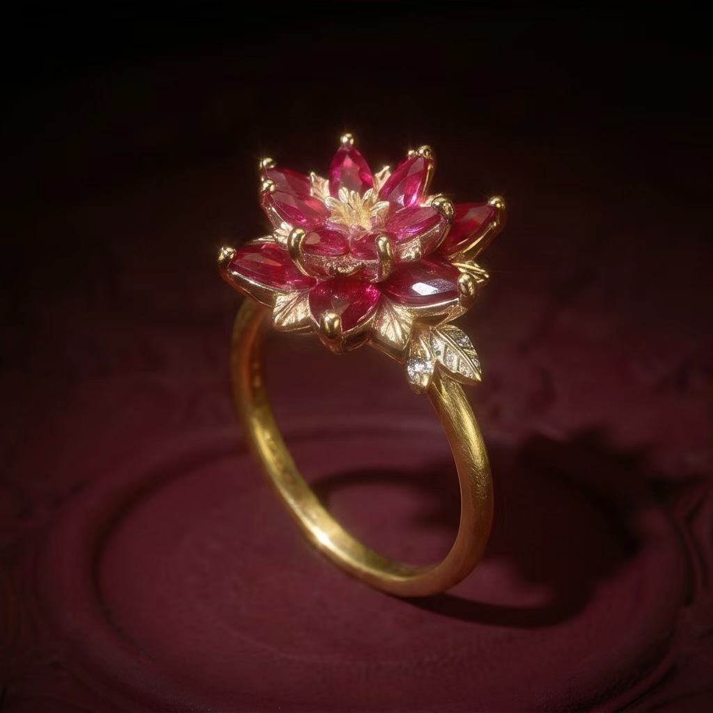 Fashionable Copper Double-layer Flower Ring