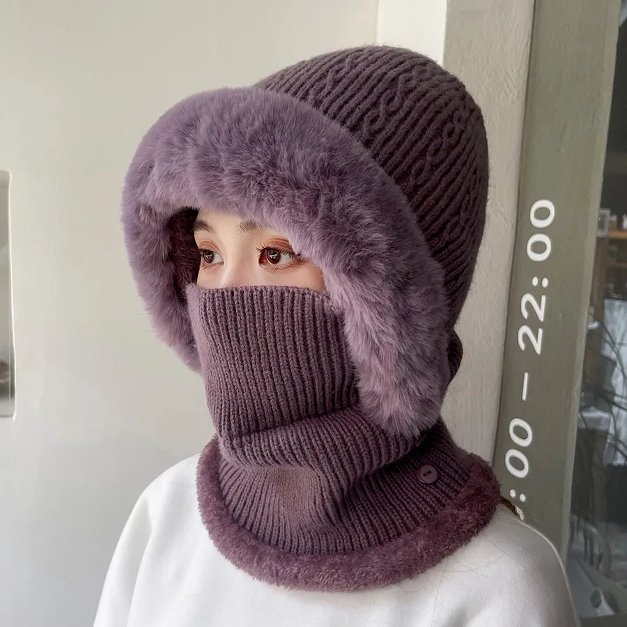 Women's Multi-functional Hat Scarf One-piece Suit Outdoor Windproof Cold-resistant Hat - Purple