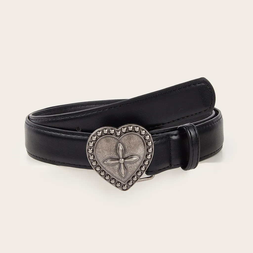 Metal Heart Snap Vintage Women's Belt - Black