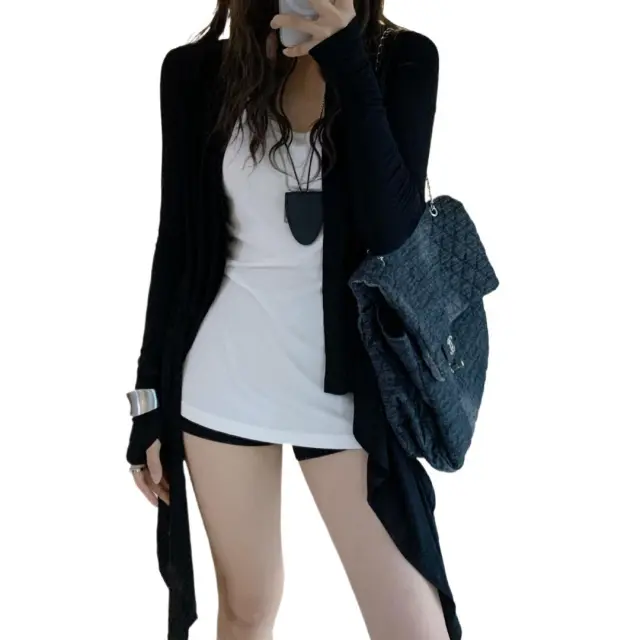 Irregular Hem Sweater Elegant Dark Cardigan 3263 Black Cardigan - Shop at LoveMi