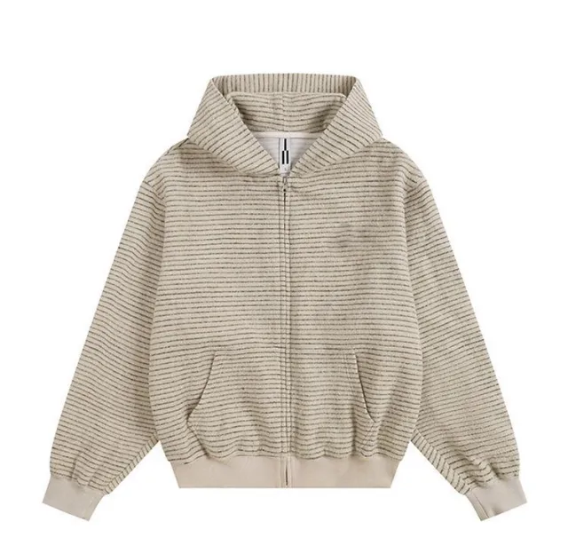 Korean Striped Hooded Cardigan Sweater Women's Loose Slimming Apricot - Shop at LoveMi