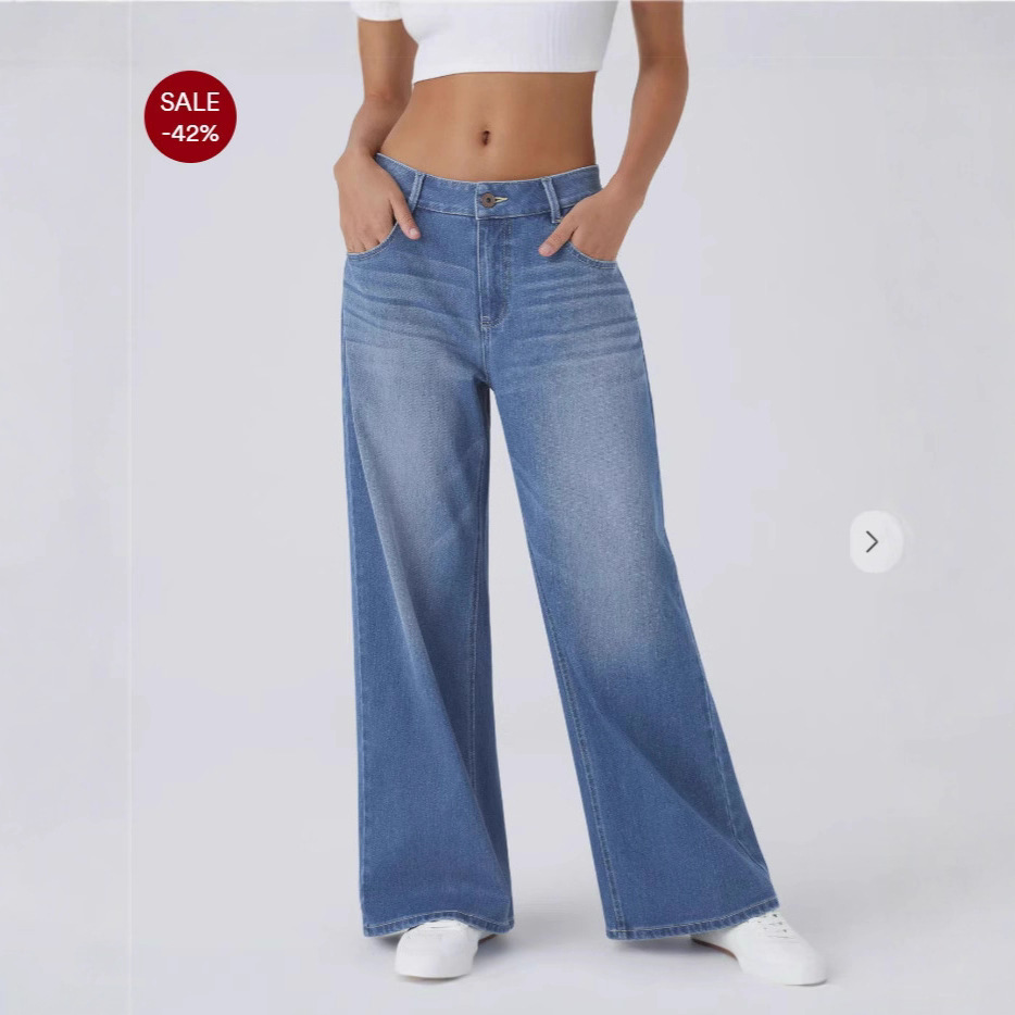 Women's Retro Washed Denim Wide-Leg Jeans With Multiple Textures