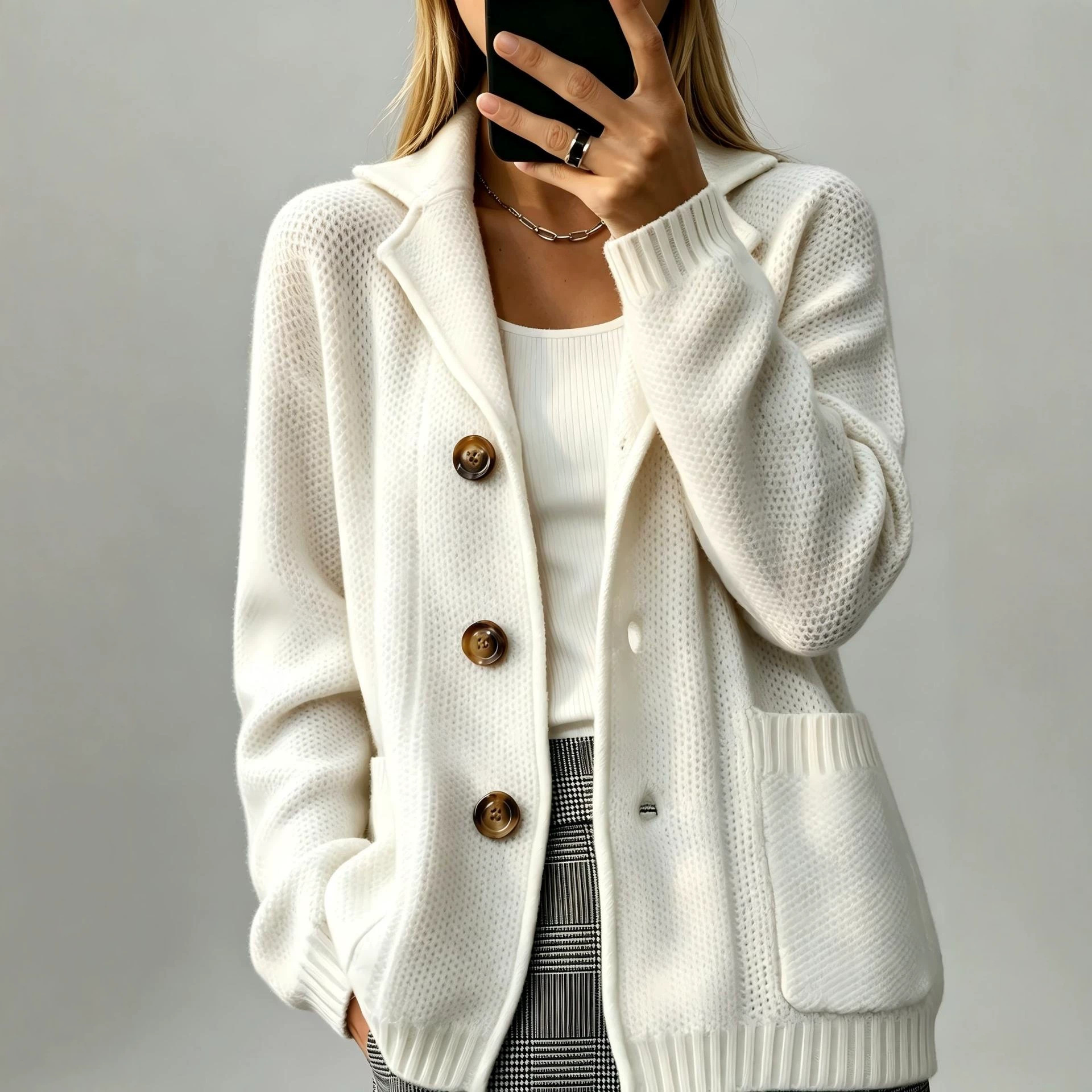 Suit-collar Thickened Sweater Cardigan Women's Coat