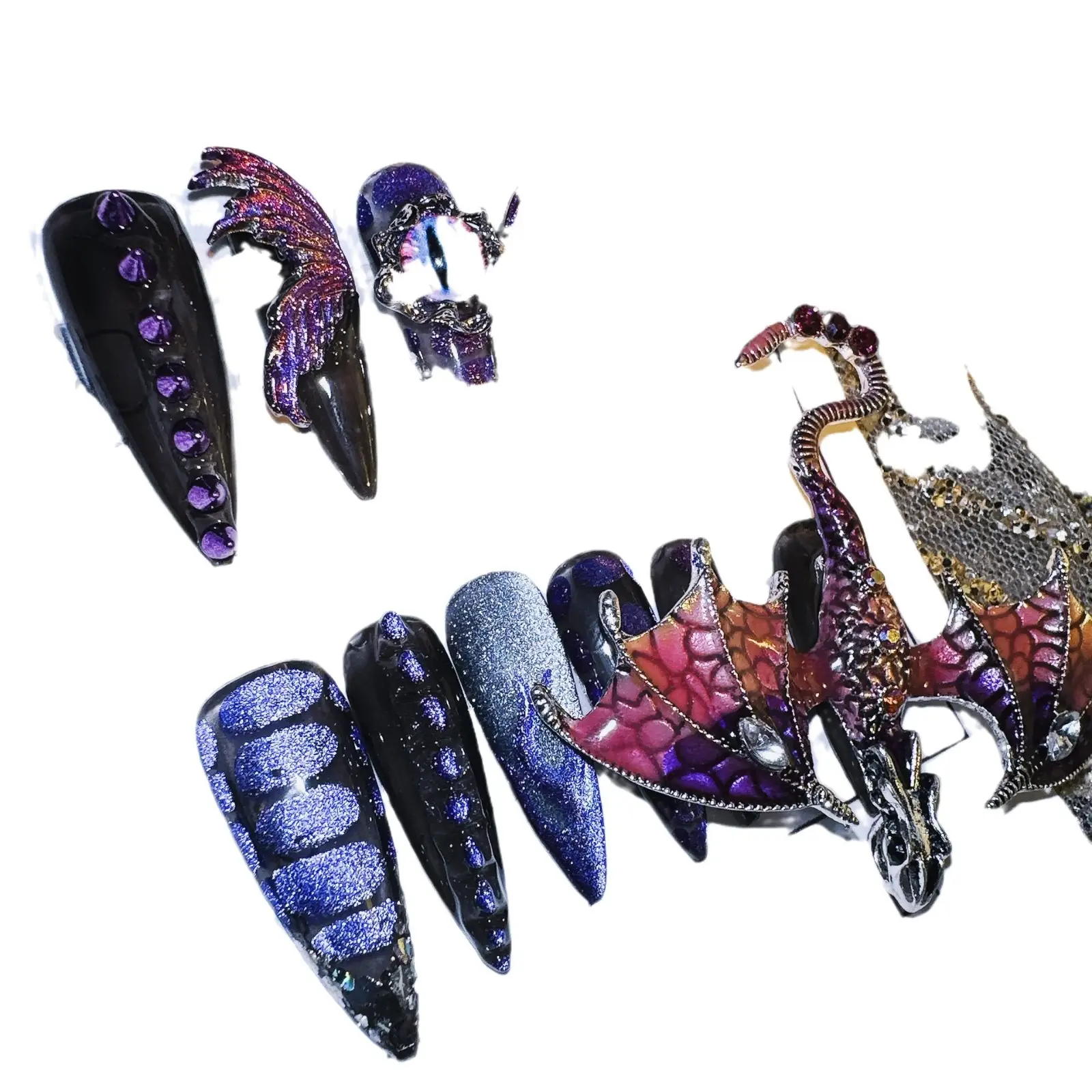 Heavy Industry Pure Hand Drawing Purple Huangtian Wang Long Exaggerated Wear Nail Sticker