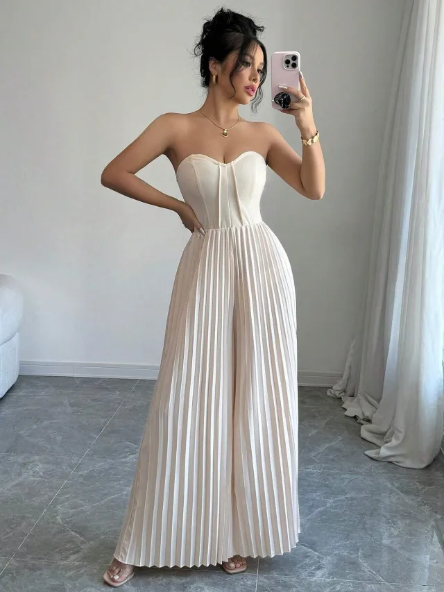 Women's Solid color Tube Top With Waist cinching Design Milky White - Shop at LoveMi