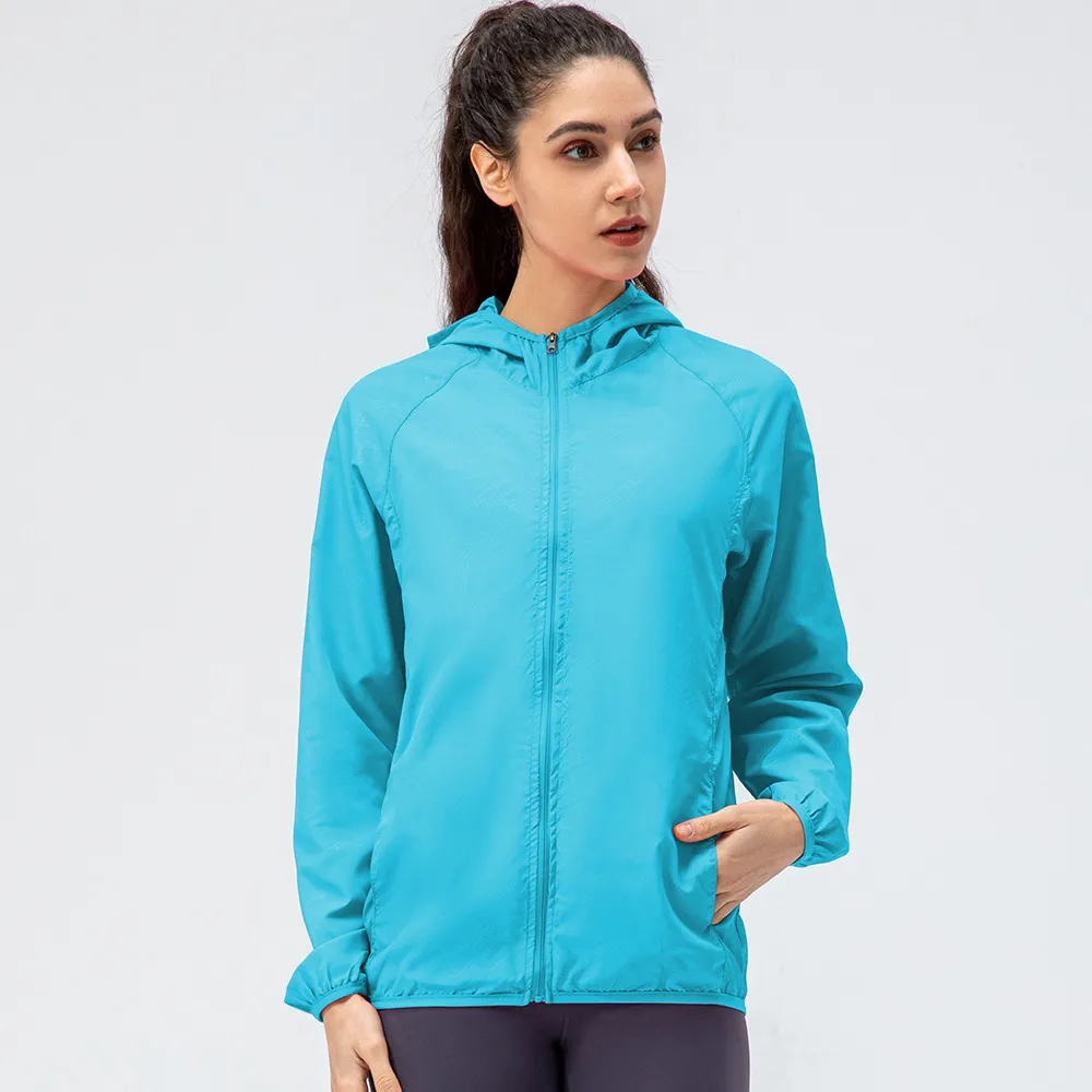 Women's Outdoor Sports Skin Trench Coat Waterproof Windproof Lightweight Breathable Quick-drying - Lake Blue