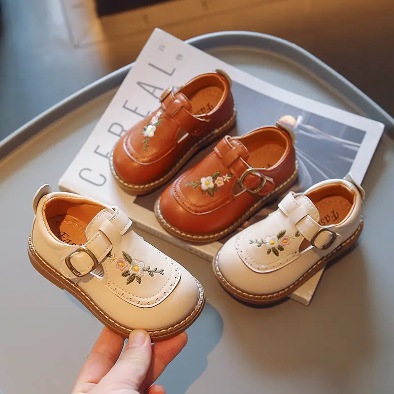 Girls' Leather Shoes Princess Embroidery