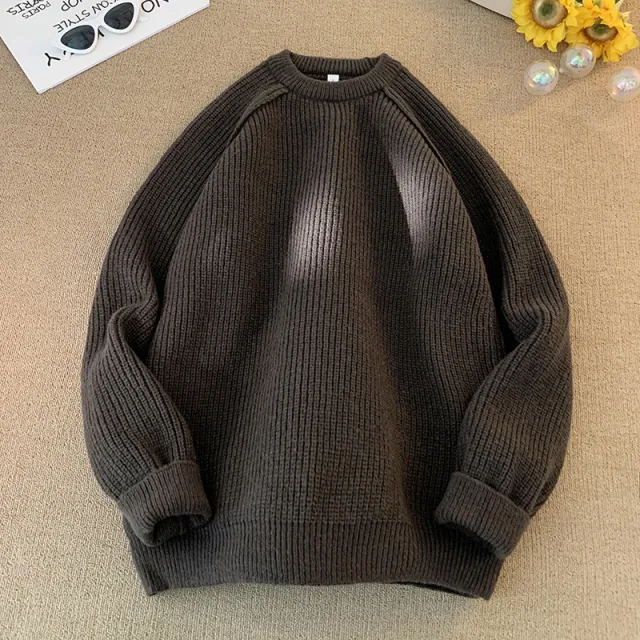 Solid Color Sweater Loose Casual Long Sleeves Lazy Brown - Shop at LoveMi