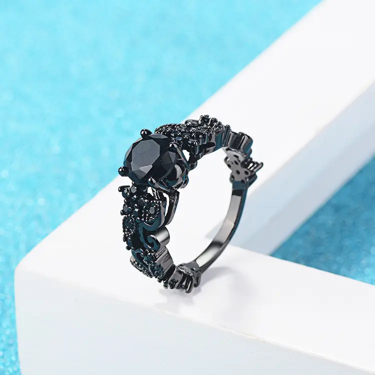 Punk Electroplated Black Gold Inlaid Zircon Ring