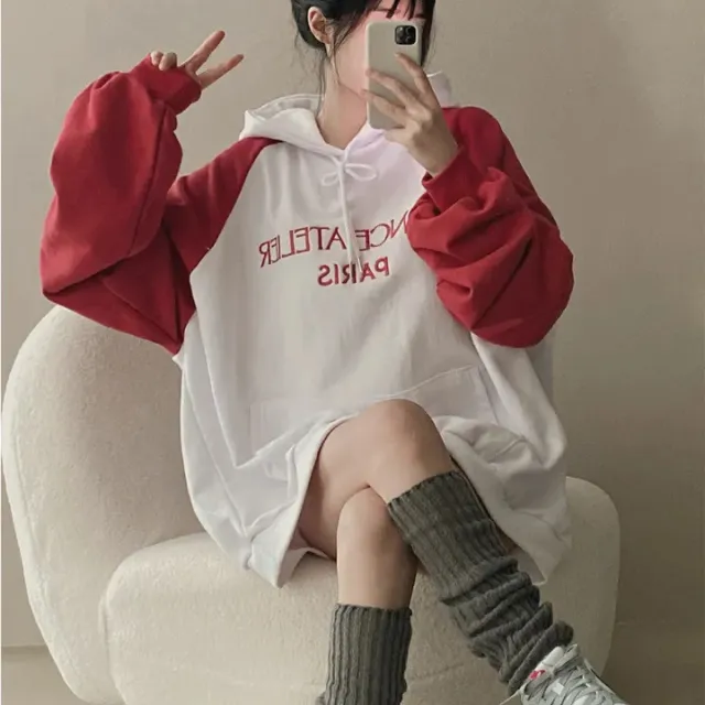 American Retro Wine Red Raglan Sleeve Sweater 5078A Red With Velvet Lining - Shop at LoveMi