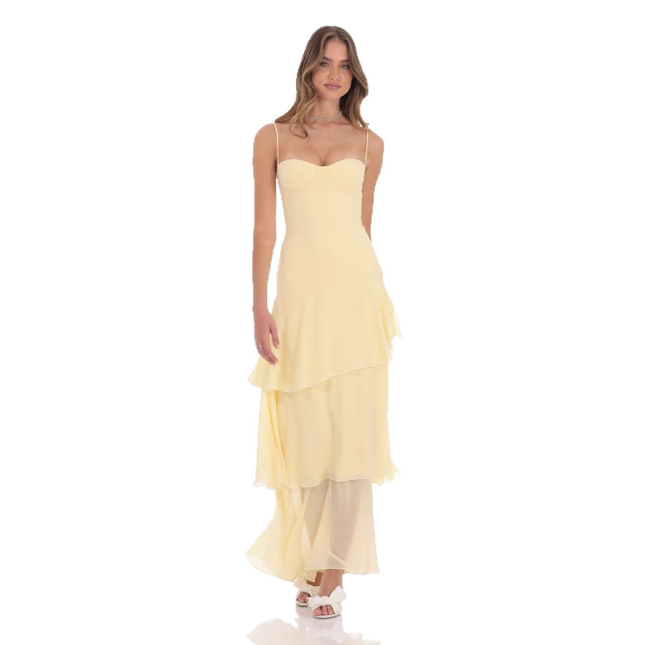 Backless Sling Pleated Lace-up Fashion Dress