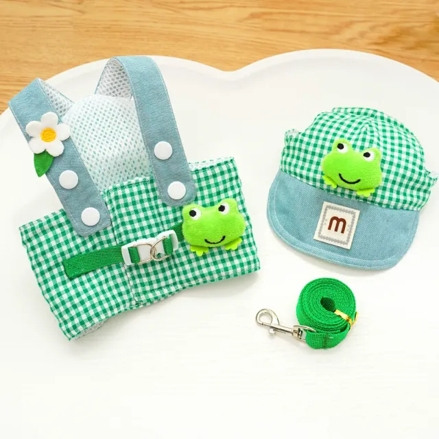 Frog Pet Harness Traction Cat Rope Suit Three Frog Green Plaid - Shop at LoveMi