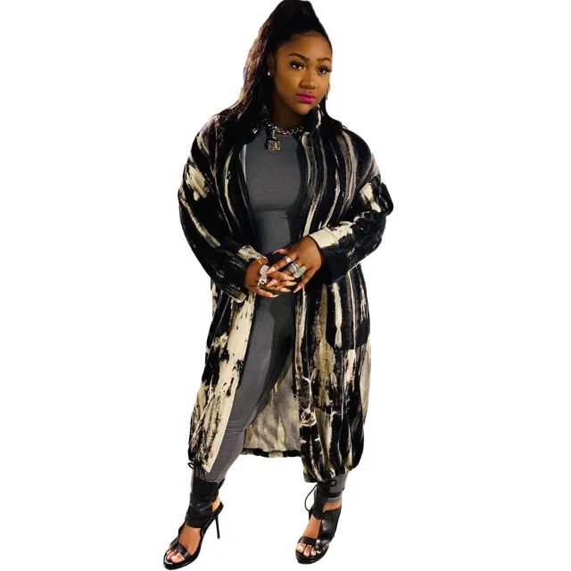 Women's Long Casual Printed Zipper Trench Coat Black - Shop at LoveMi