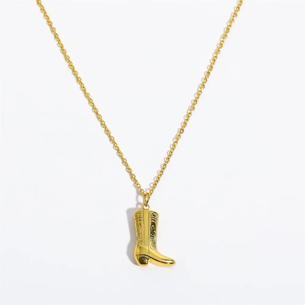 European And American Retro Denim Boots Pendant Necklace