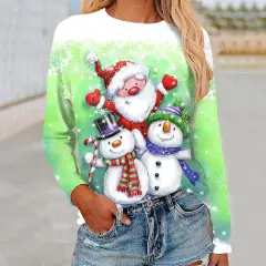 3d Digital Printing Christmas Women's Long-sleeved T-shirt Round Neck - Nsct03-5Xl - View 1