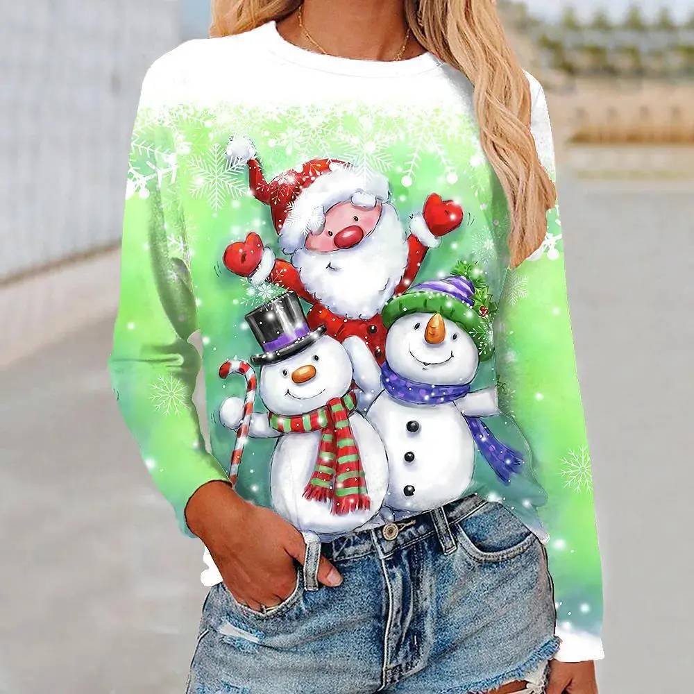 3d Digital Printing Christmas Women's Long-sleeved T-shirt Round Neck - Nsct03-5Xl