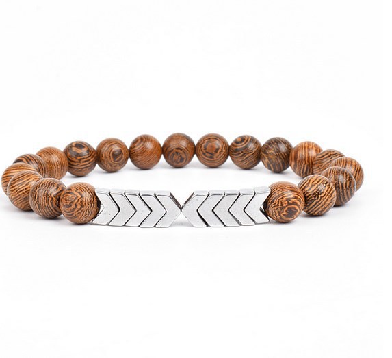 8mm Chicken Wing Wood Grain Black Tourmaline Arrowhead Yoga Bracelet