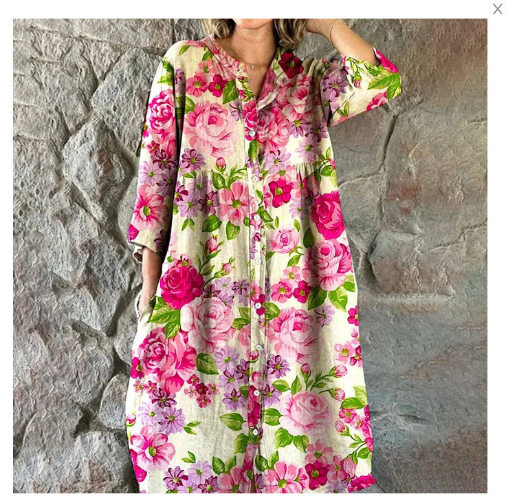 Women's Casual Long-sleeved Printed Shirt Dress