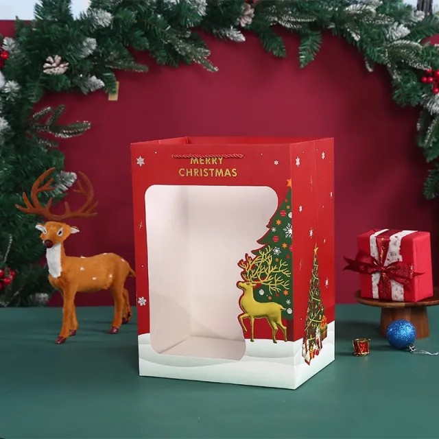 Christmas Gift Bag Transparent Paper Eve Bouquet Packaging Halloween Handbag Red Bronzing Medium - Shop at LoveMi