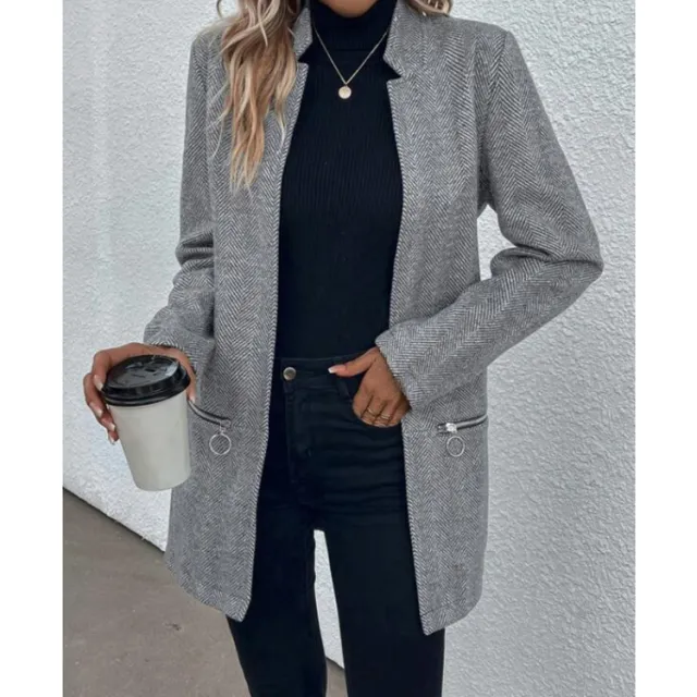 Women's Mid length Woolen Coat Gray - Shop at LoveMi