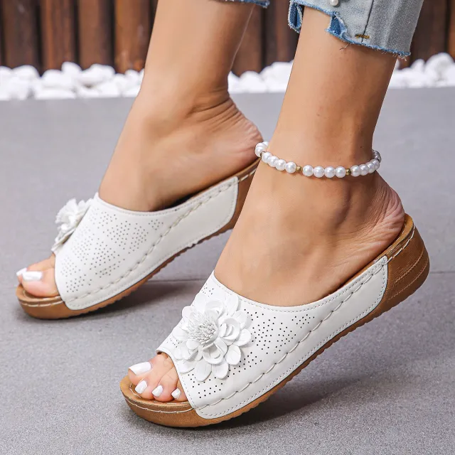 Flower Wedges Sandals Summer Fashion Retro Hollow Sandals Holiday Beach Shoes For Women White - Shop at LoveMi