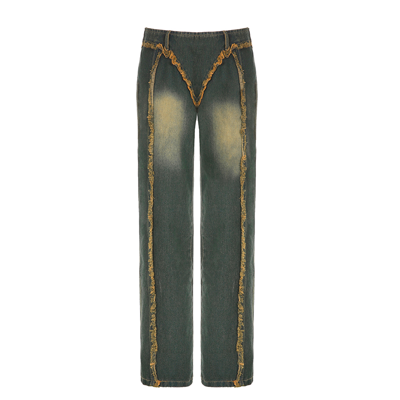 Retro Burr Design Sense Niche Straight Wide Leg Low Waist Jeans