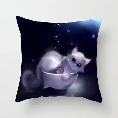 Home Office Cartoon Cat Peach Skin Fabric Throw Pillowcase 5 - Shop at LoveMi