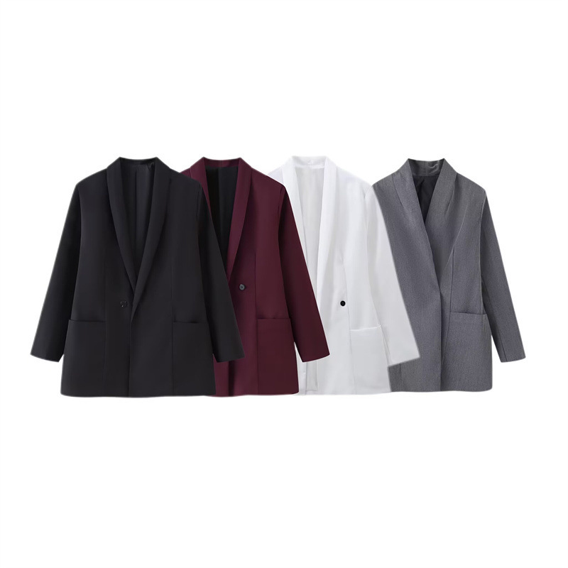 European And American Style Temperament Pure Color Lapel Micro-pull Sleeve Commuter Suit Coat