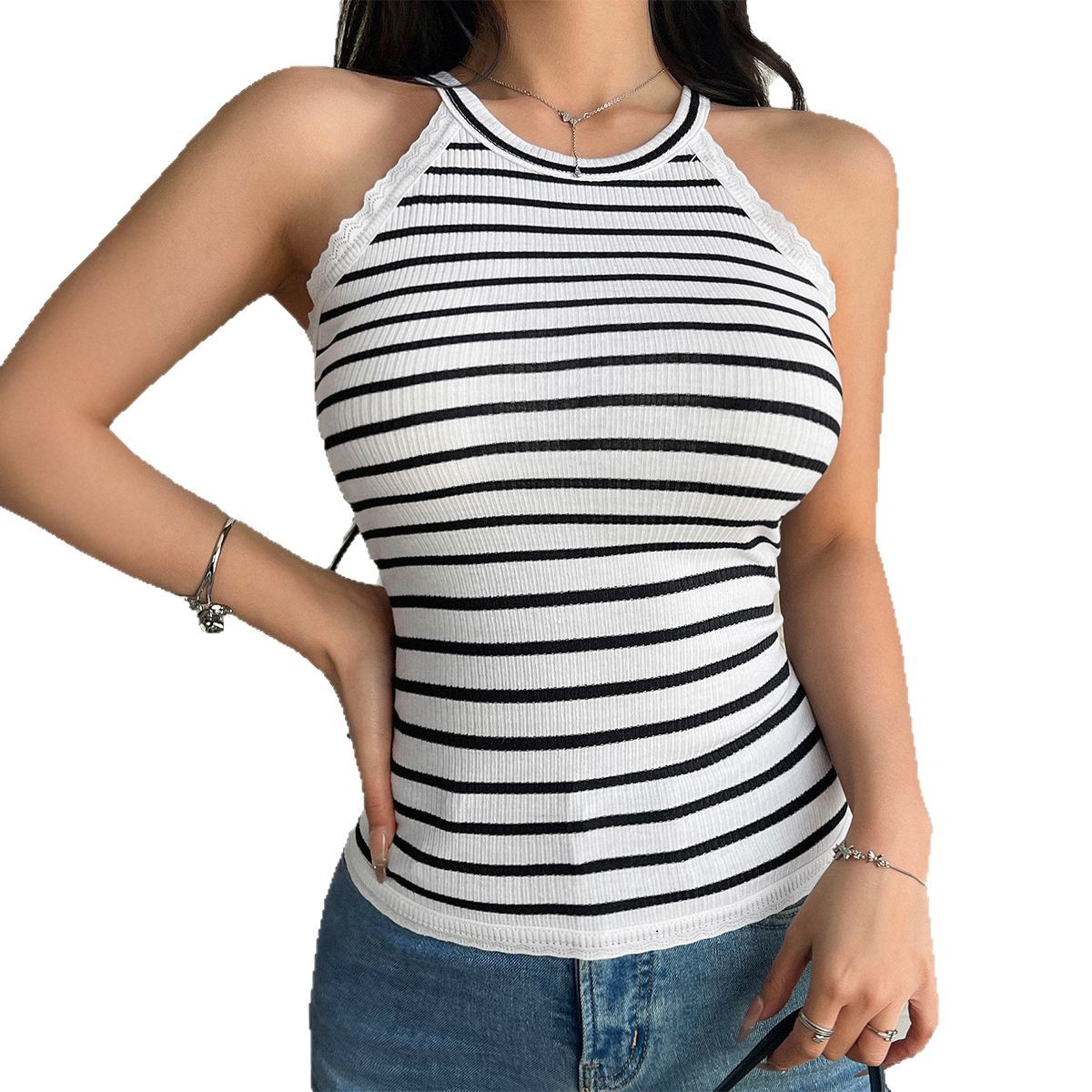 Y2g Leisure Commute Contrast Color Stripe Sleeveless Bottoming Top