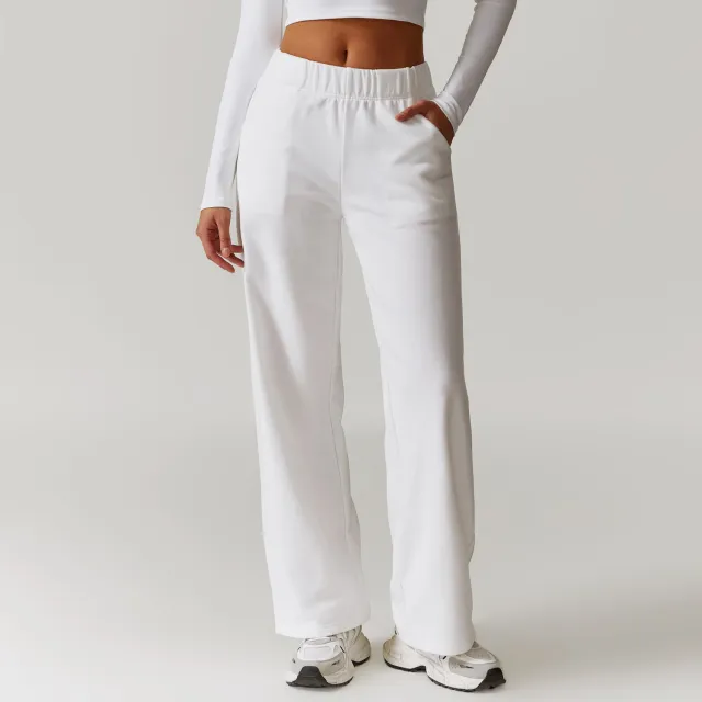Outdoor Sports Straight High Waist Slimming Casual Pants Swan White - Shop at LoveMi