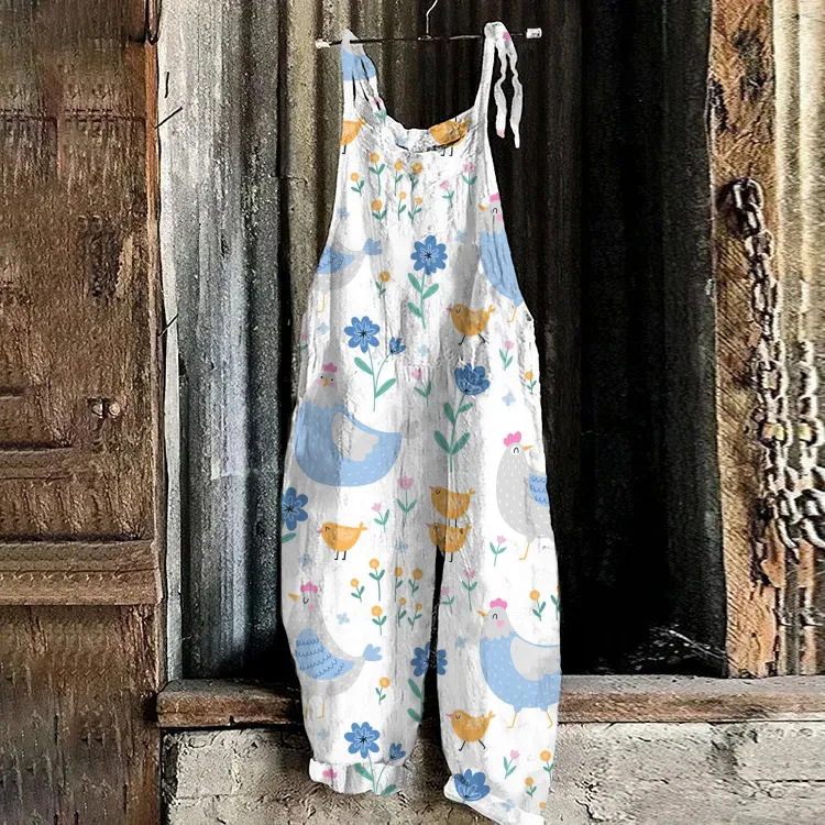 Vintage Print Wide Leg Women's Jumpsuit