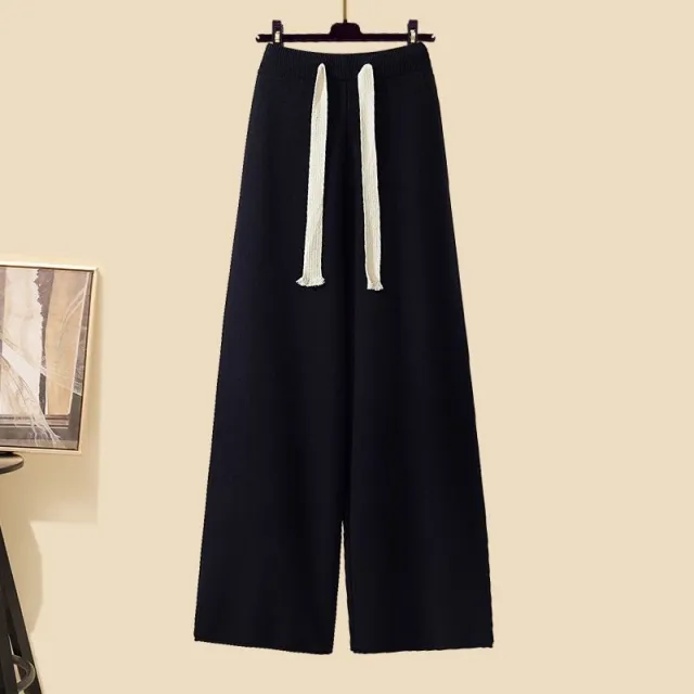 Idle Style Three piece Set Thick Turtleneck Sweater Wide Leg Pants Wear Long Cardigan Jacket Slimming Black - Shop at LoveMi