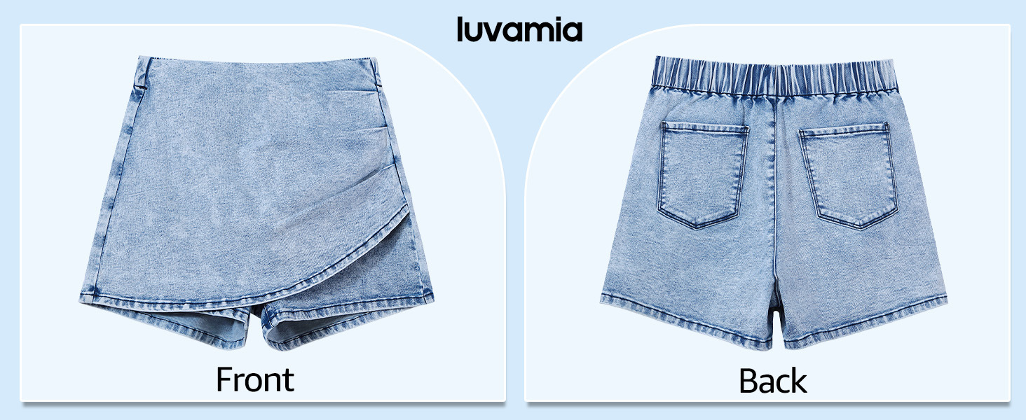 high waisted stretch denim shorts sapphire blue detail shot of waistband button and pleats emphasizing tailored high waisted design and premium cotton hand feel for versatile everyday elegant look