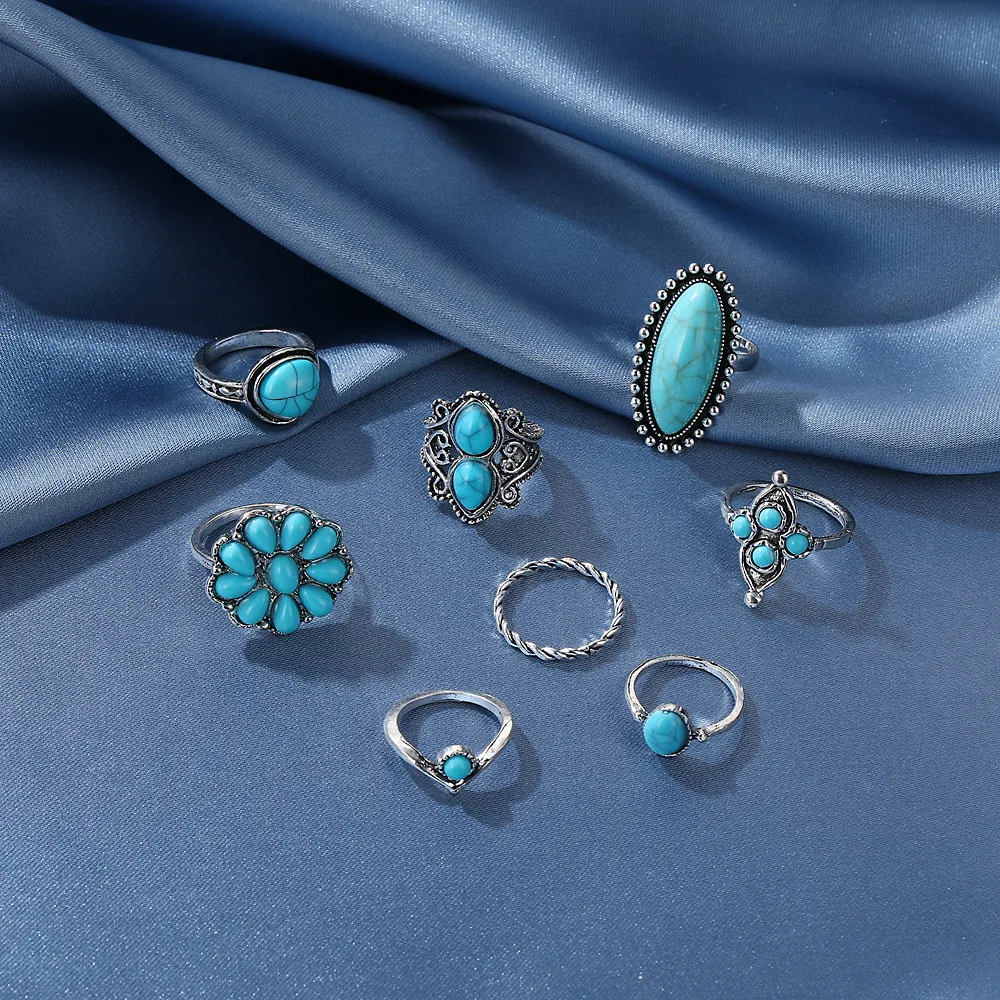 Vintage Boho Turquoise Floral Twist 8-piece Set - Sku8232