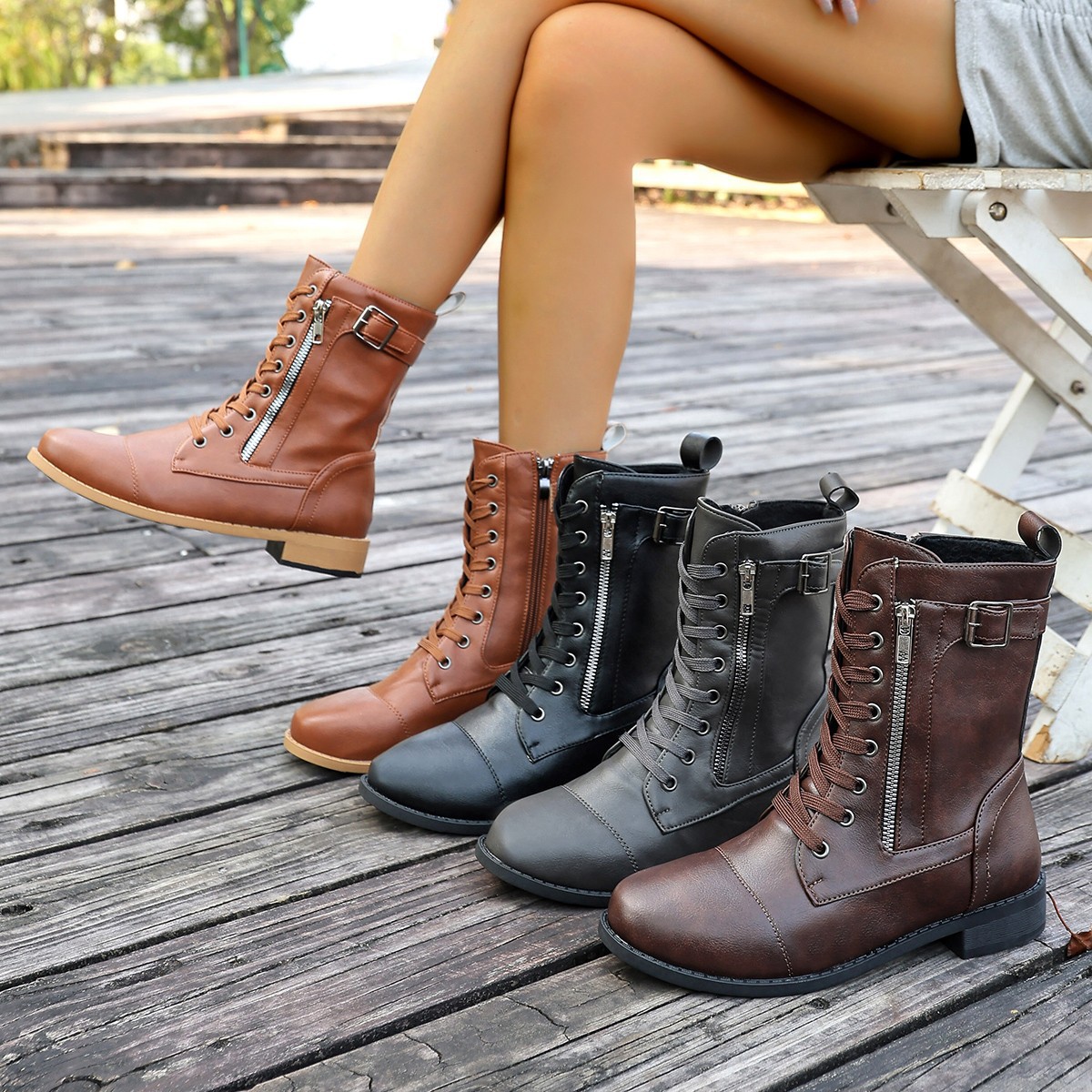 Plus-size Side-zip Low-heeled Fashion Boots
