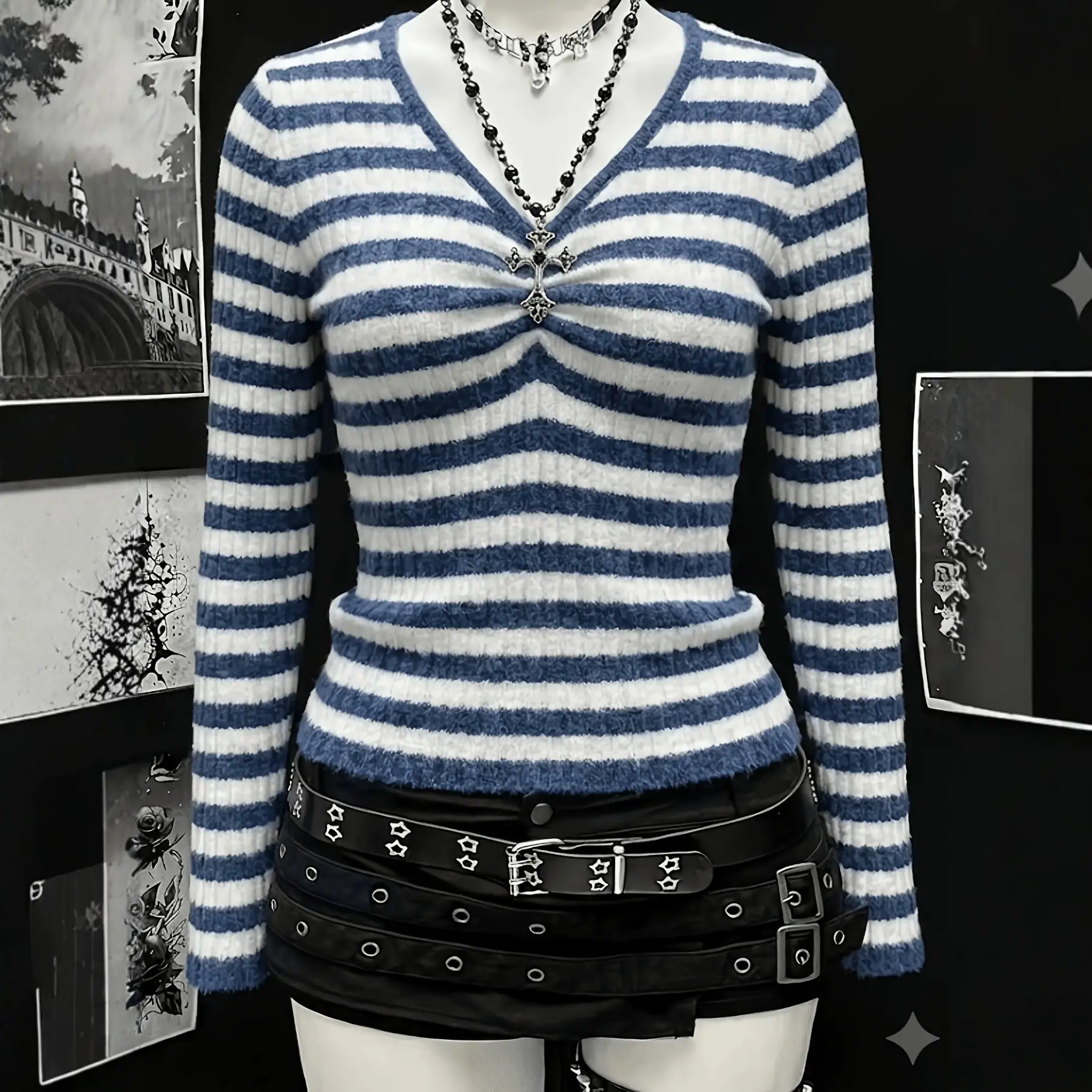 Plus-size Womens Sexy Ribbed V-neck Long-sleeve