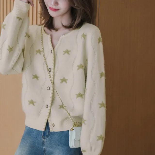 V neck Cardigan Gentle Outer Wear Knitted Button Soft Glutinous Sweater Beige - Shop at LoveMi