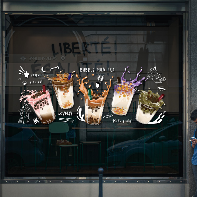 Milk Tea Shop Decoration Decoration Glass Doors Stickers
