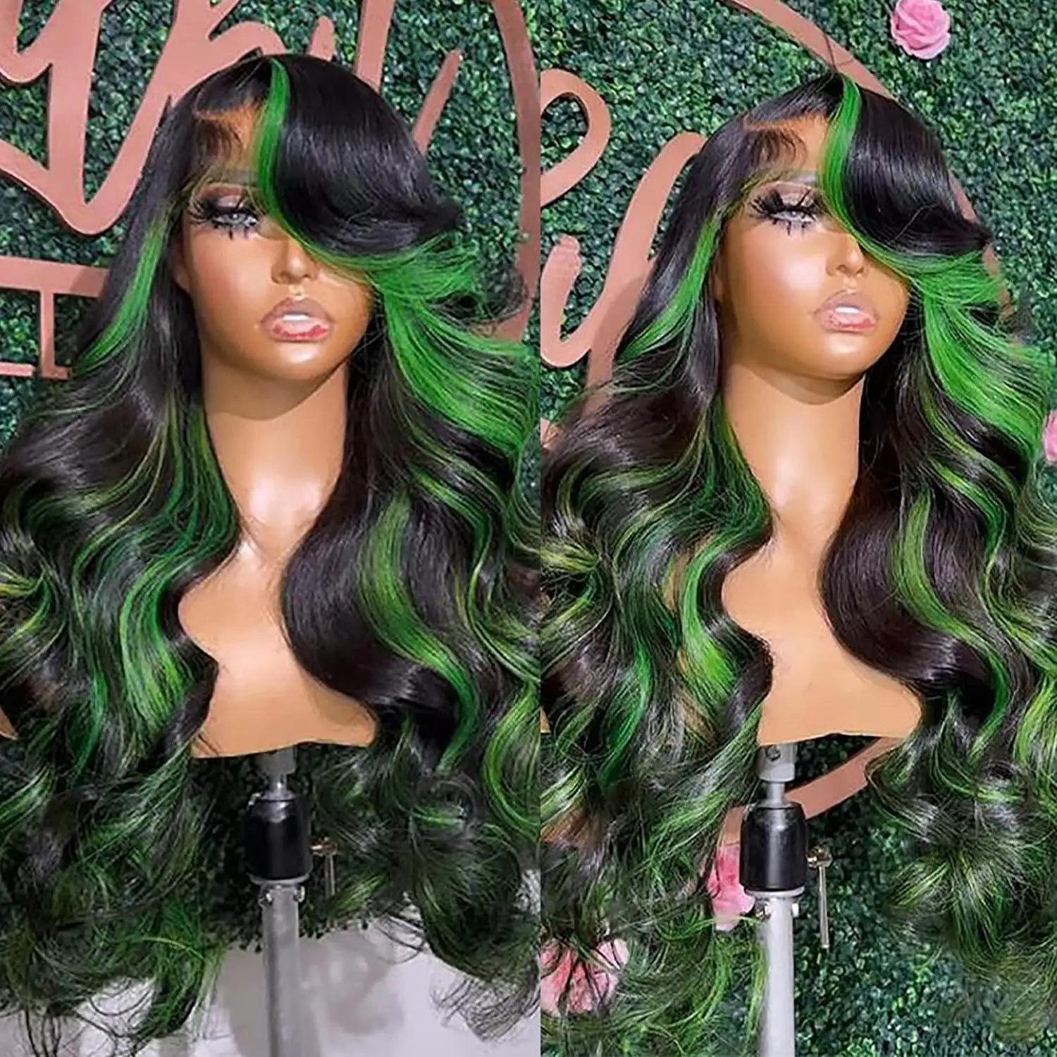 Lace Front Green Ombre Large Wave Wig