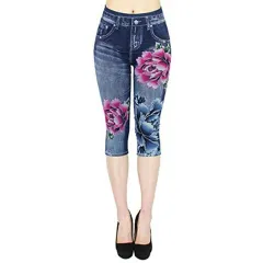 Fashion Denim Leggings Women's Cropped Pants - Big Flower - View 1